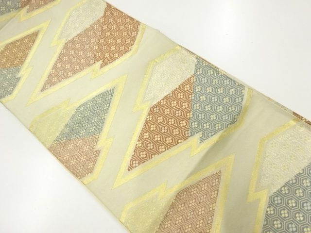 JAPANESE KIMONO / ANTIQUE FUKURO OBI / SILK / WOVEN MATSUKAWABISHI & CLASSICAL PATTERN